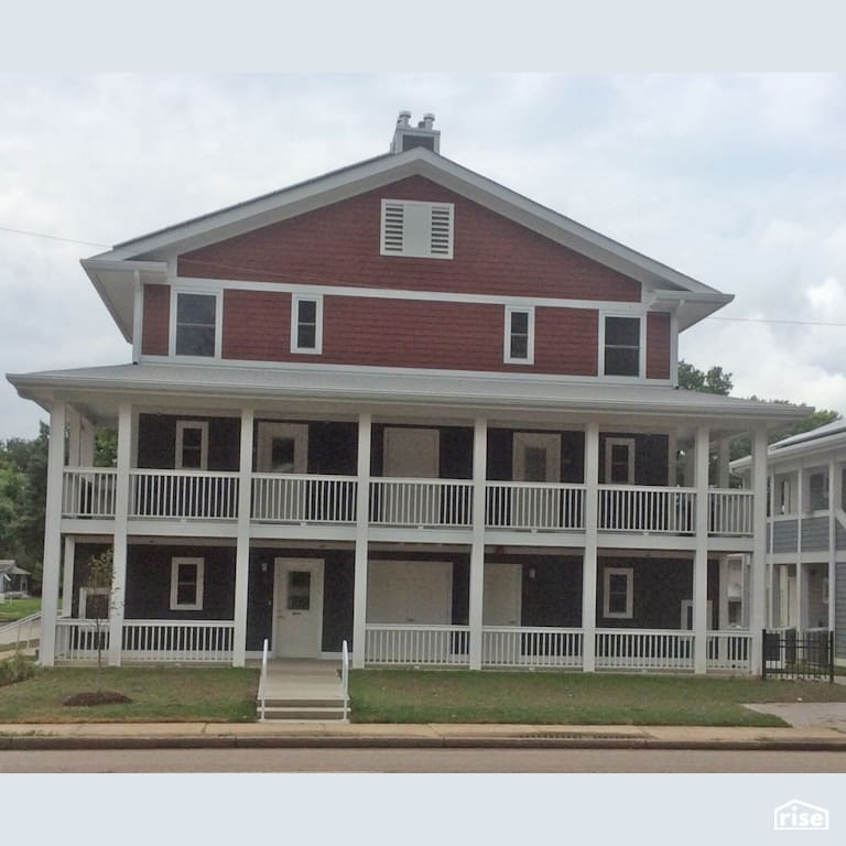 Historically-styled multi-story house with energy efficient windows with Energy Star Exterior Door by Alpen High Performance Products