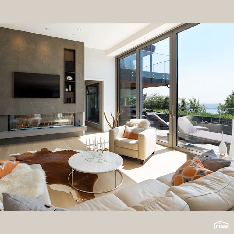 Living Room with Gas Fireplace by Naikoon Contracting