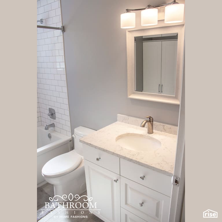 Bathroom Fashions - White and Grey Bathroom with Low-Flow Bathroom Faucet by Home Fashions