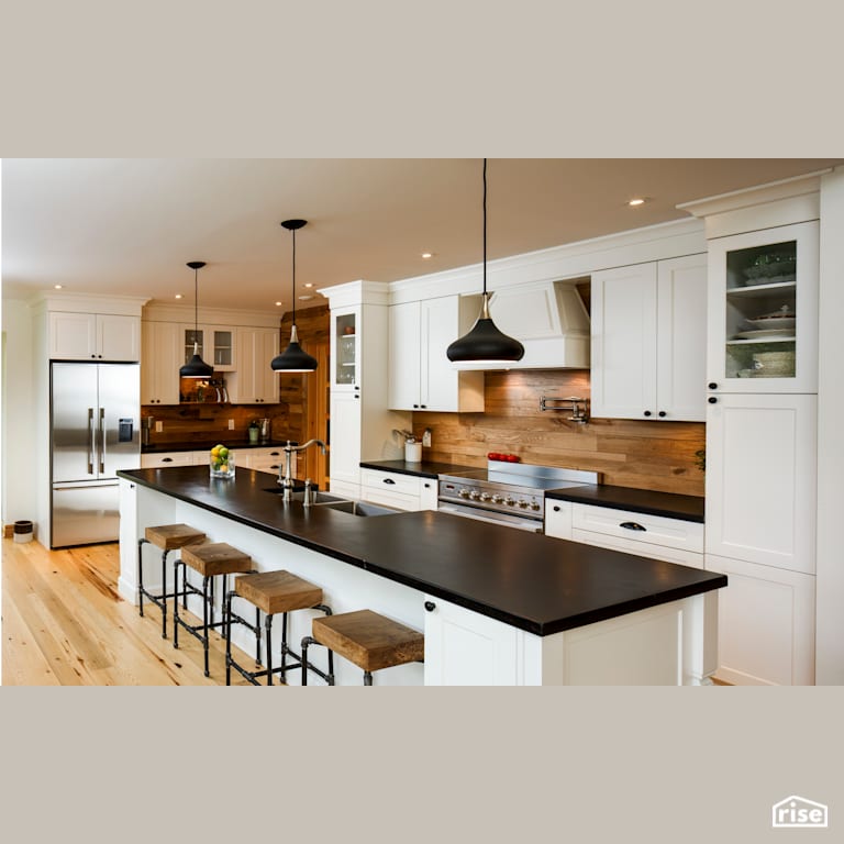 Red Castle Kitchen Island Right with Induction Range by The Conscious Builder