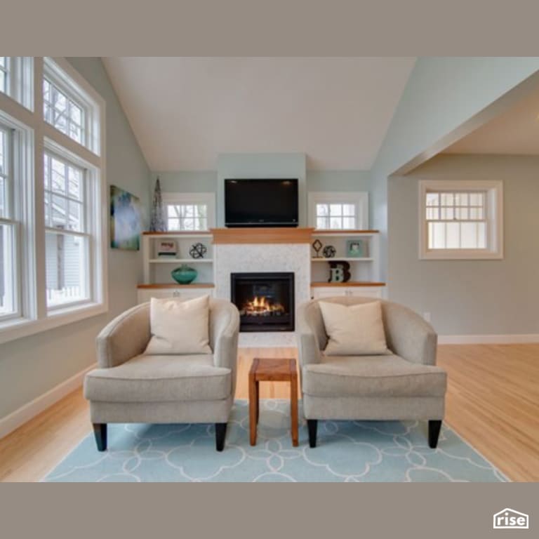 Living Room with FSC Certified Hardwood by Constructive Builders