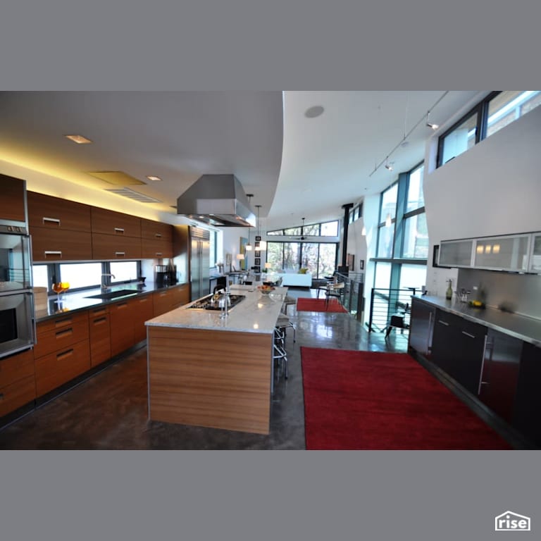 Kitchen with polished concrete floors with Wall Oven by Alpen High Performance Products