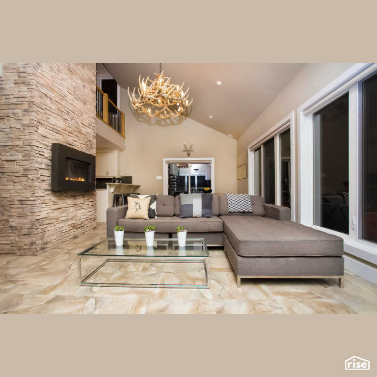 Lofty Cottage On The River Living Room with Gas Fireplace by Vantage Build