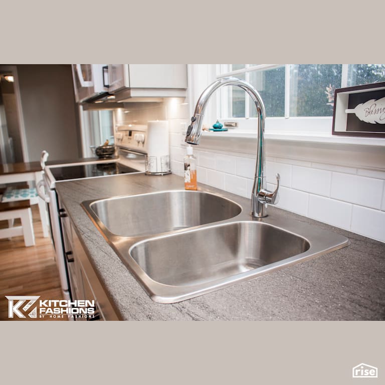 Kitchen Fashions - Beautiful Grey Frosted Kitchen with Low-Flow Kitchen Faucet by Home Fashions