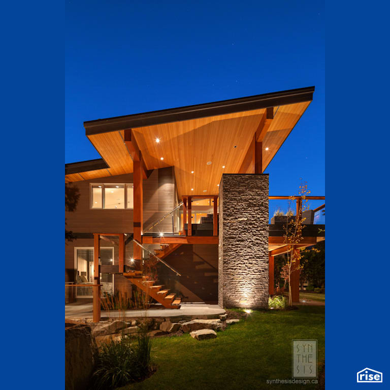 Nancy Greene Exterior Side with Accent Outdoor Lighting by Synthesis Design