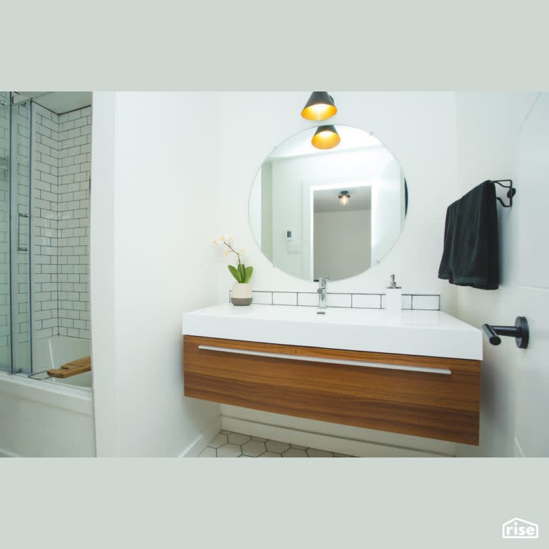 Joyfully Warm Rothesay Reno Bathroom with LED Lighting by Vantage Build