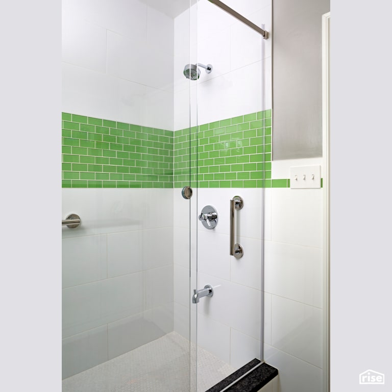 Bright and Fun Bathroom Remodel with Low-Flow Showerhead by Case Design/Remodeling