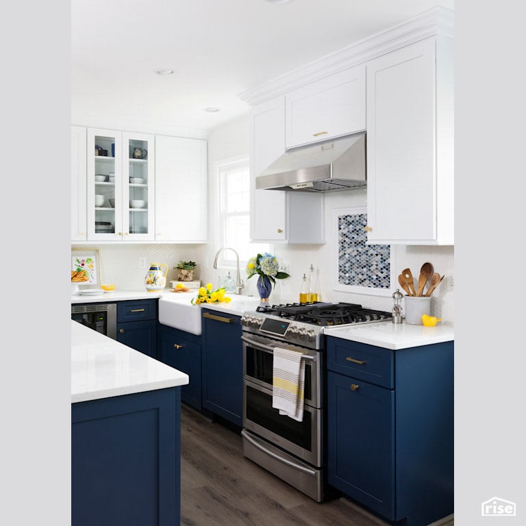 Kitchen - Navy & White Dream Kitchen with Ceiling Light by Case Design/Remodeling