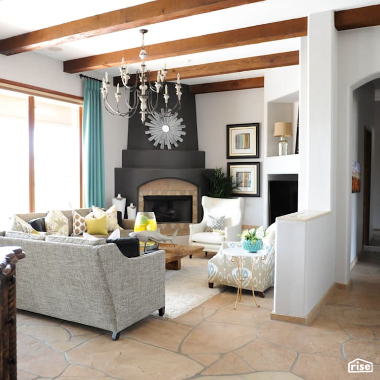 Living Room with Natural Stone Floors by PlaidFox