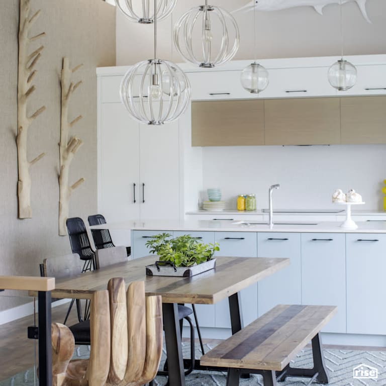 Kitchen and Dining Room with Salvaged Wood Furniture by PlaidFox