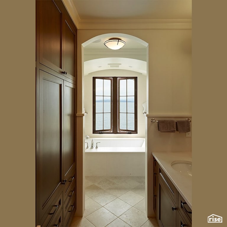 Bathroom with water view with Low-Flow Bathroom Faucet by Gant Nychay Architecture PLLC