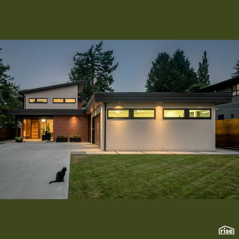Fort Langley Modern Blend - Exterior and Garage with Accent Outdoor Lighting by My House Design/Build Team Ltd.