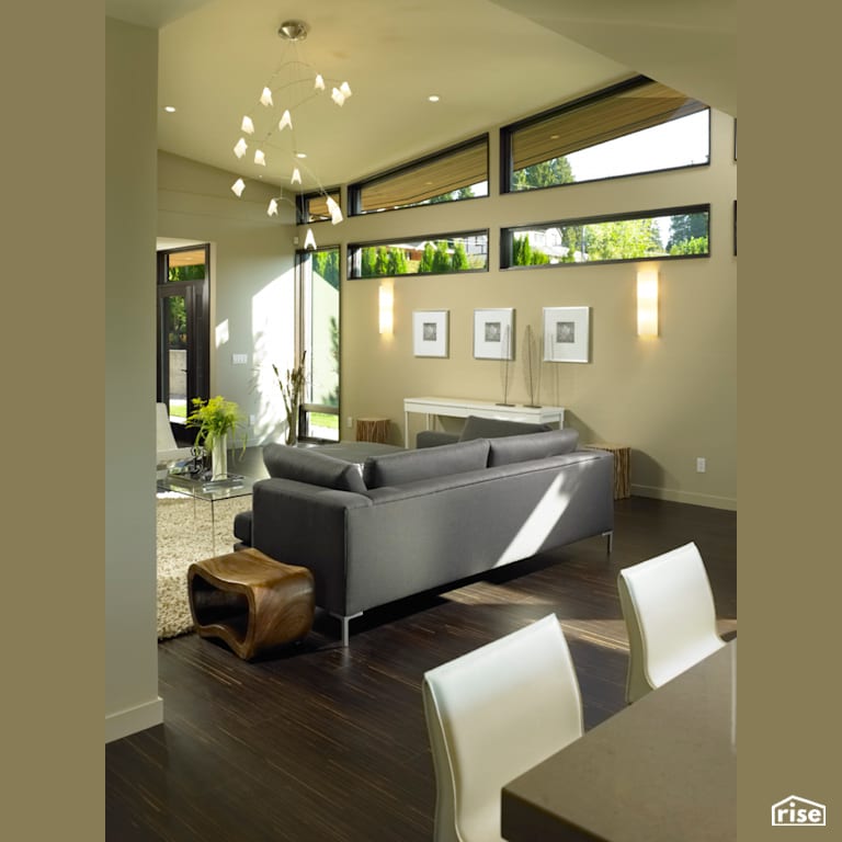Living Room with Fixed Window by My House Design/Build Team Ltd.