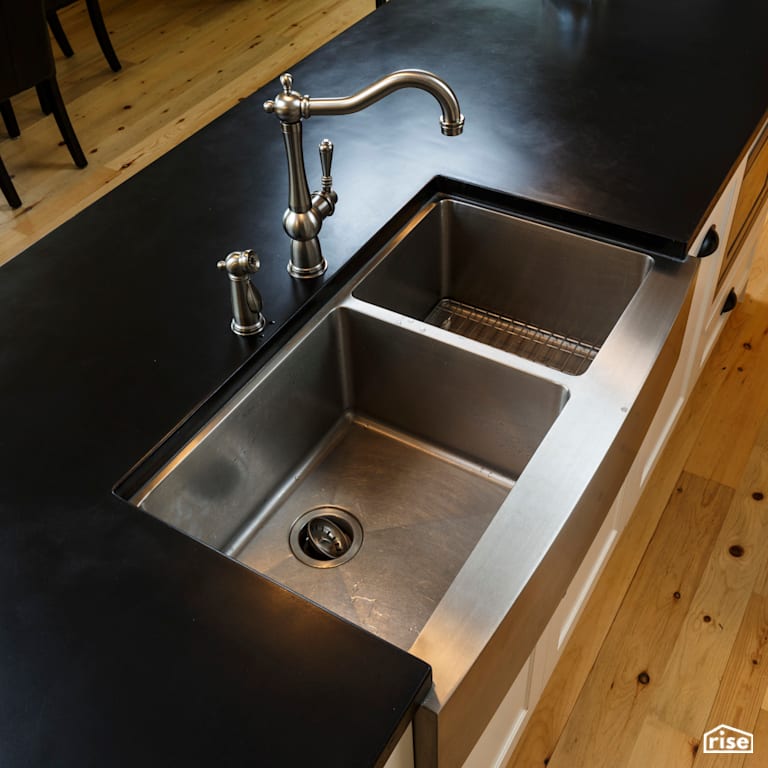 Red Castle Kitchen Sink and Faucet with Low-Flow Kitchen Faucet by The Conscious Builder