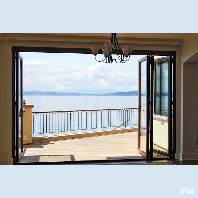 Sliding doors in the master bedroom with Pressure Treated Decking by Gant Nychay Architecture PLLC