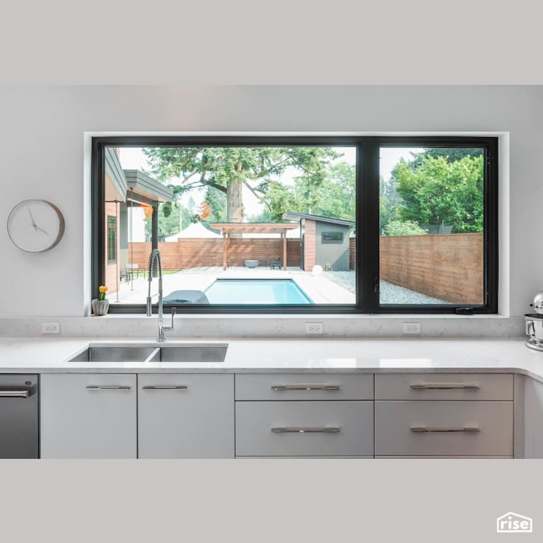 Fort Langley Modern Blend - Kitchen with Low-Flow Kitchen Faucet by My House Design/Build Team Ltd.