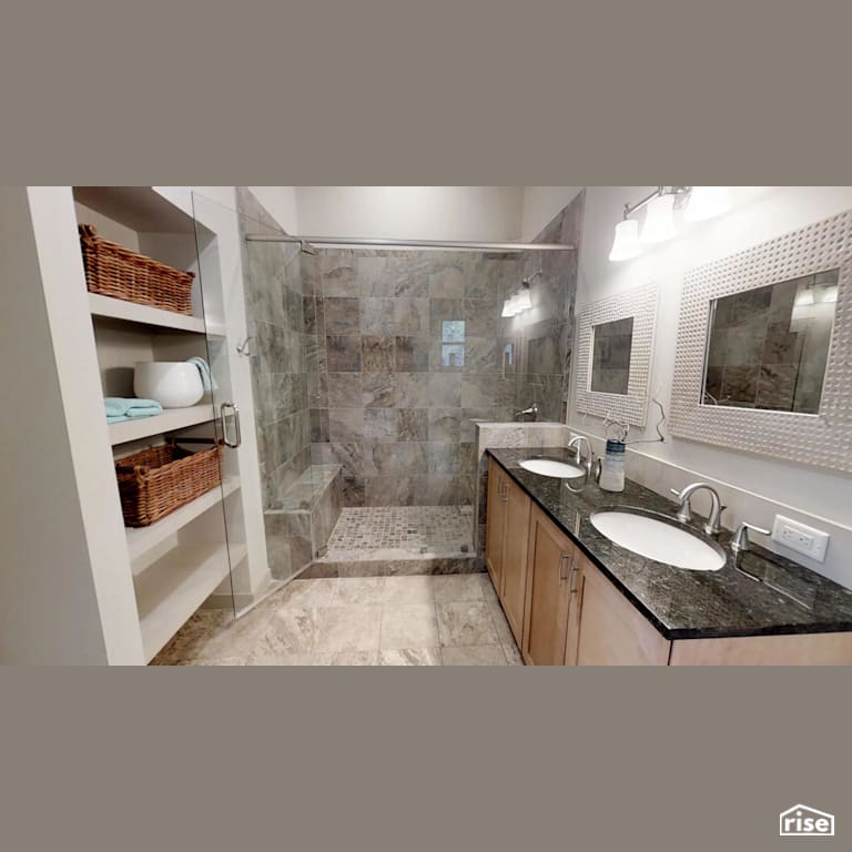 Tiled shower with low with Ceramic Tile Floors by Deltec Homes