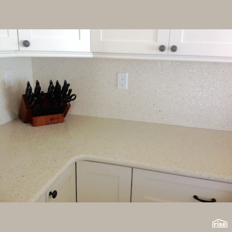 White Pearl Countertop & Backsplash with Recycled Glass Countertop by IceStone