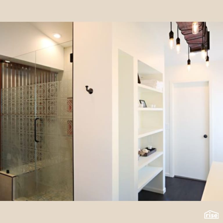 Custom Bathroom Shelving with Ceiling Light by Constructive Builders