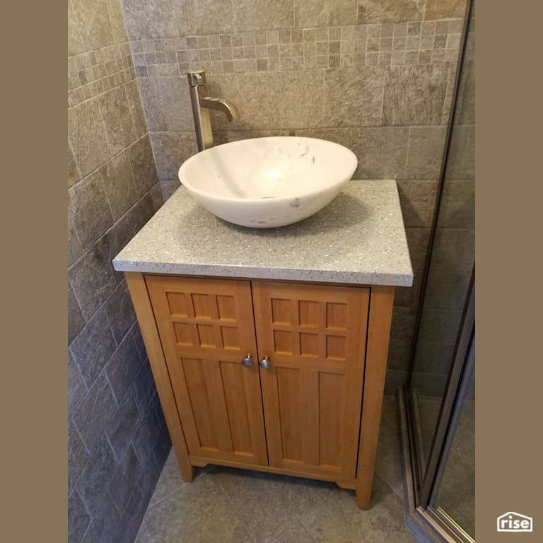 Pearl Grey Vanity w/ Vessel Sink with Recycled Glass Countertop by IceStone