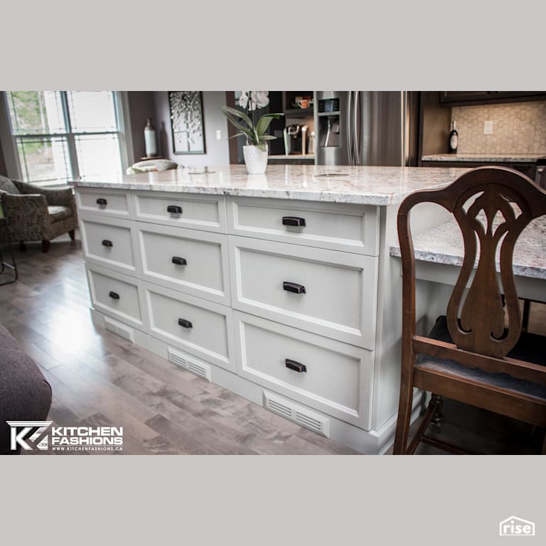 Kitchen Fashions - Nuvonoir Kitchen with Custom Island Table with Refrigerator by Home Fashions