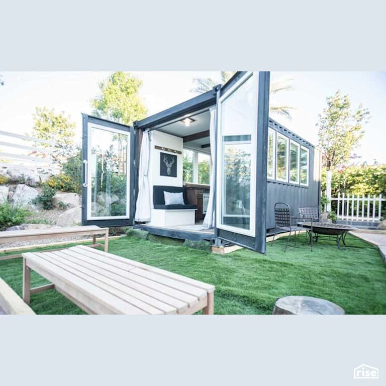 Container Home in Backyard with Ceiling Light by Alternative Living Spaces
