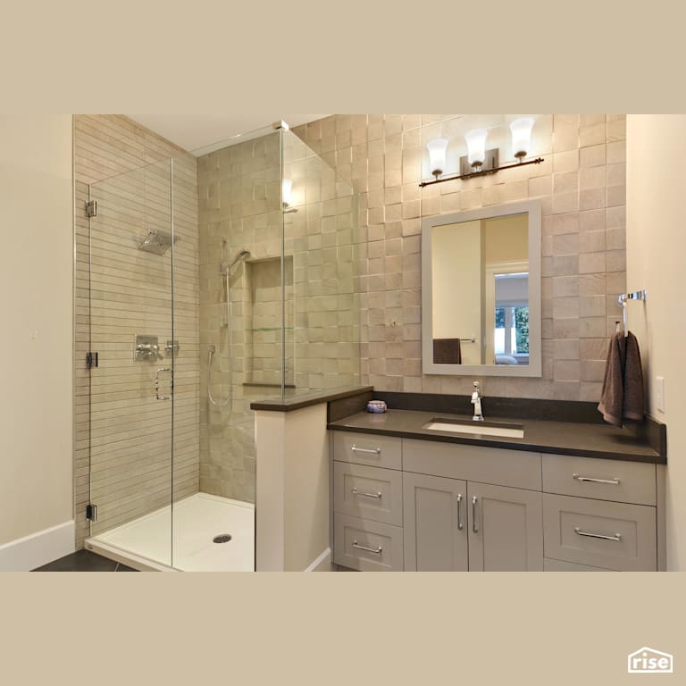 Bathroom with Low-Flow Showerhead by My House Design/Build Team Ltd.
