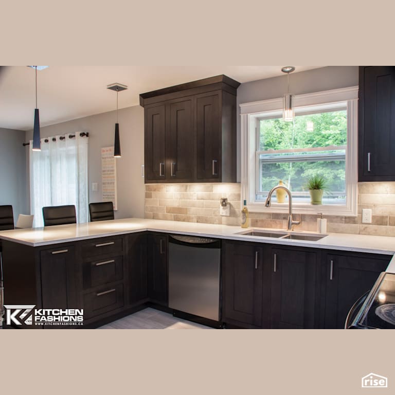 Dark Elegant Kitchen with Low-Flow Kitchen Faucet by Home Fashions