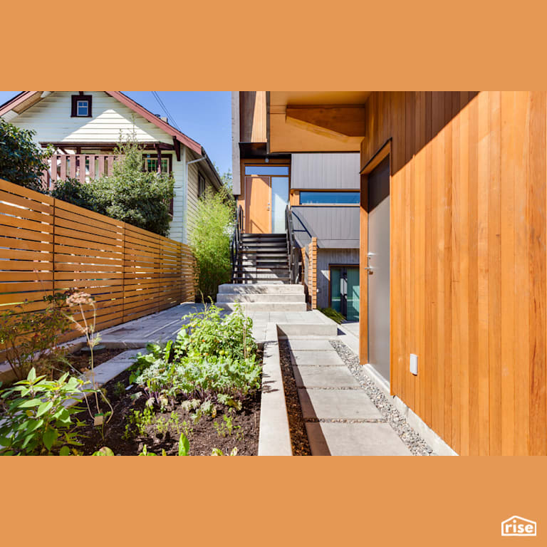 PoonLi House alley garden and garage with Clapboard Wood Siding by Lanefab Design/Build