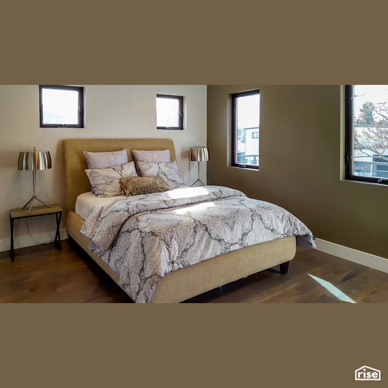 Bedroom with plenty of windows with FSC Certified Hardwood by Alpen High Performance Products
