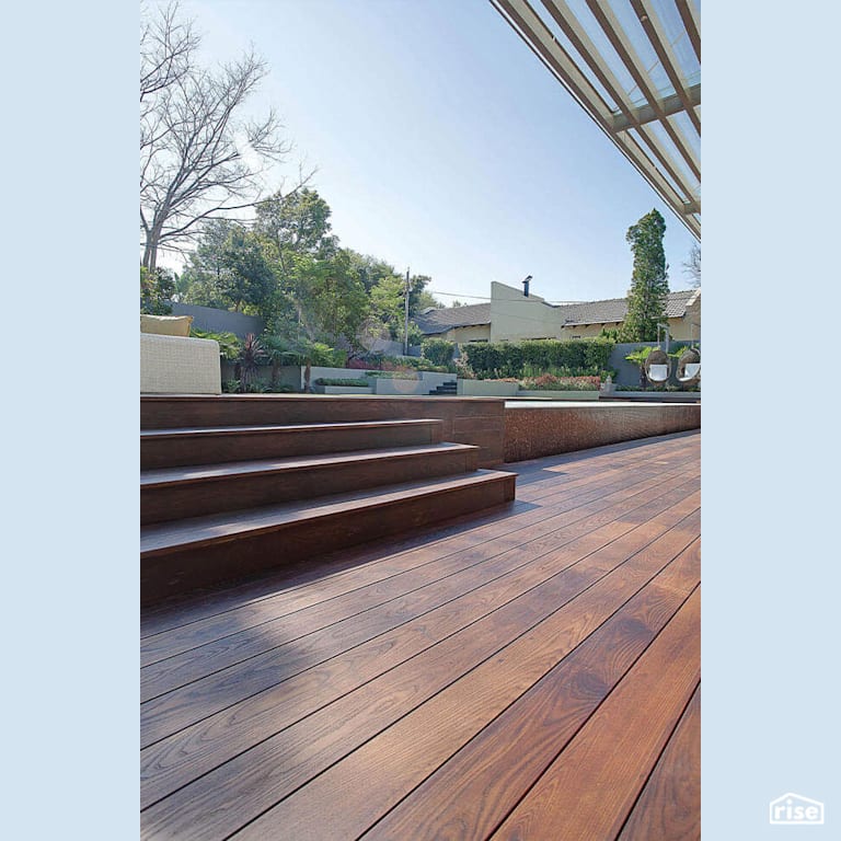 Thermally Modified Wood Deck Stepping Up To Pool with Thermally Modified Wood Decking by Americana by Bingaman