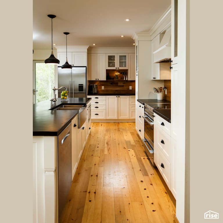 Red Castle Kitchen Aisle with LED Lighting by The Conscious Builder