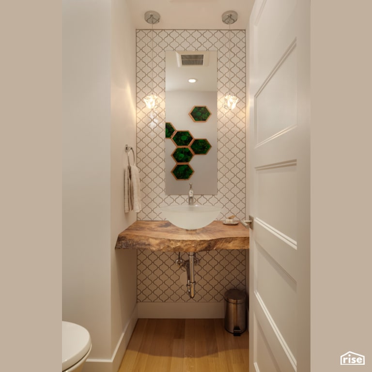 Powder Room with Low-Flow Bathroom Faucet by My House Design/Build Team Ltd.