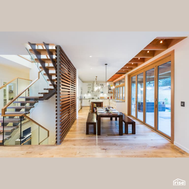 Dining, Stairs, and Kitchen with LED Lighting by Synthesis Design
