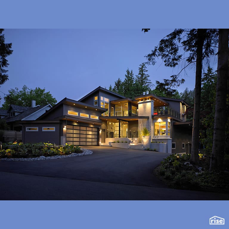Exterior Night with Accent Outdoor Lighting by My House Design/Build Team Ltd.
