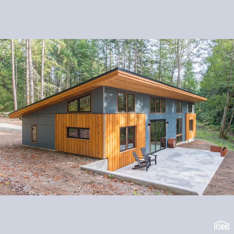 ModCab Series Back Patio with Natural Wood Exterior with Accent Outdoor Lighting by FabCab Inc