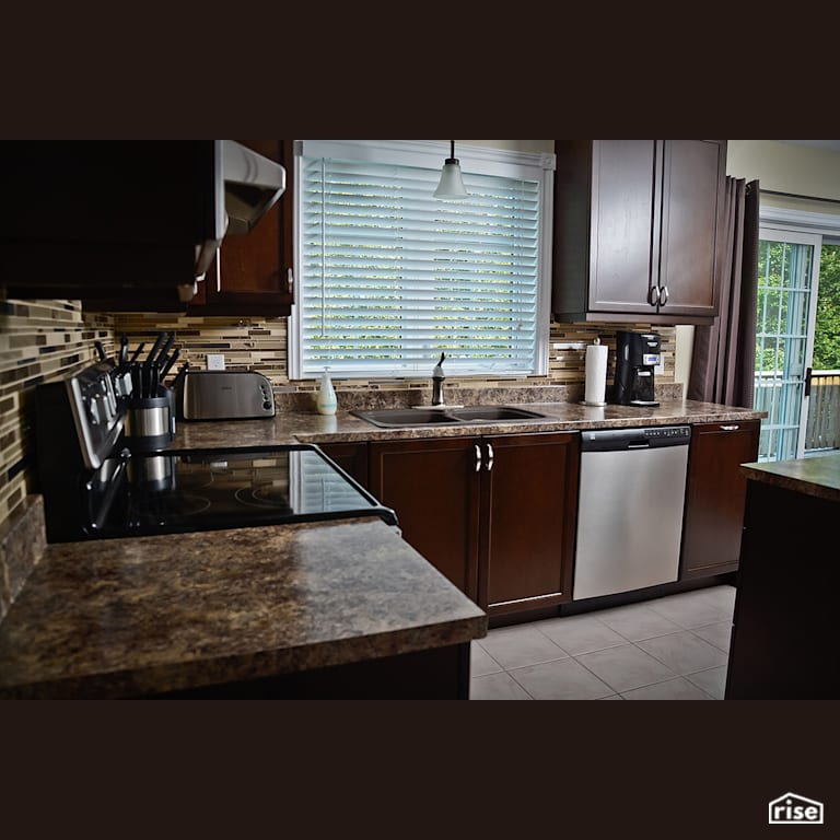 Brown Kitchen Reno with Low-Flow Kitchen Faucet by Home Fashions