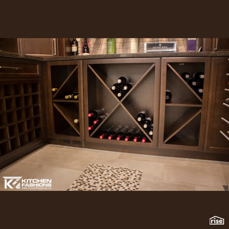 Kitchen Fashions - Elegant Wine Room and Expansive Kitchen with Ceramic Tile Floors by Home Fashions