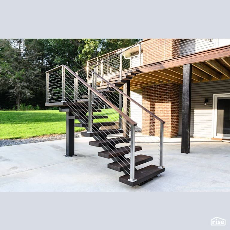 Thermally Modified Wood Ash Staircase with Thermally Modified Wood Decking by Americana by Bingaman