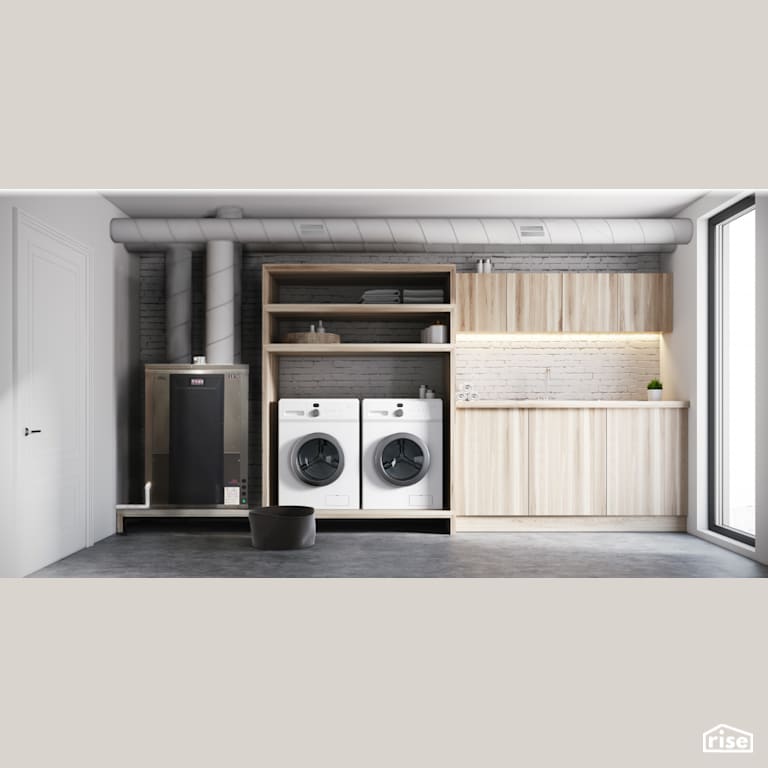 CERV Installed In Laundry Room with Wood Veneer Cabinet by Build Equinox
