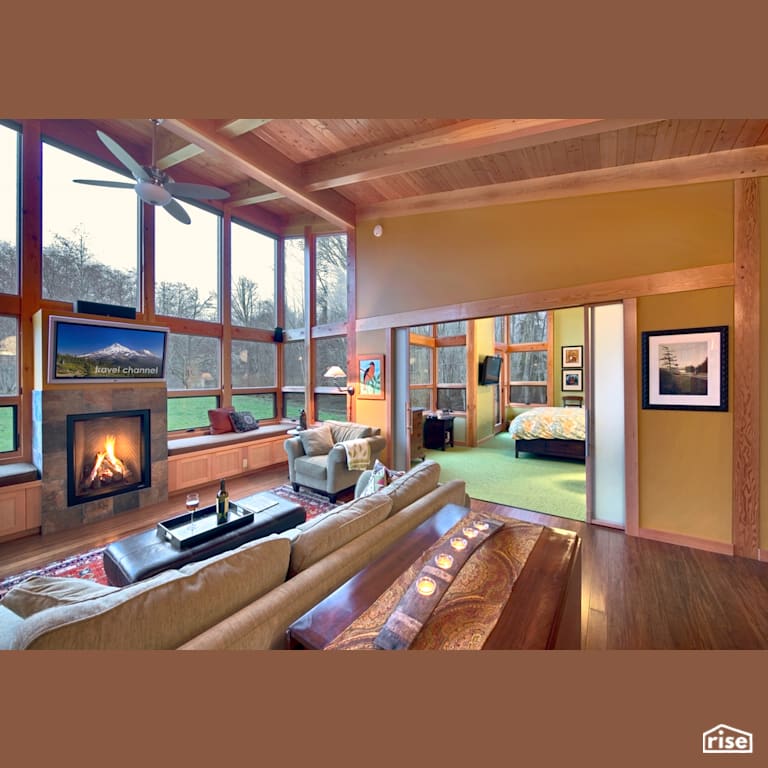 Whidbey Island Home Living Room with Ceiling Fan by FabCab Inc