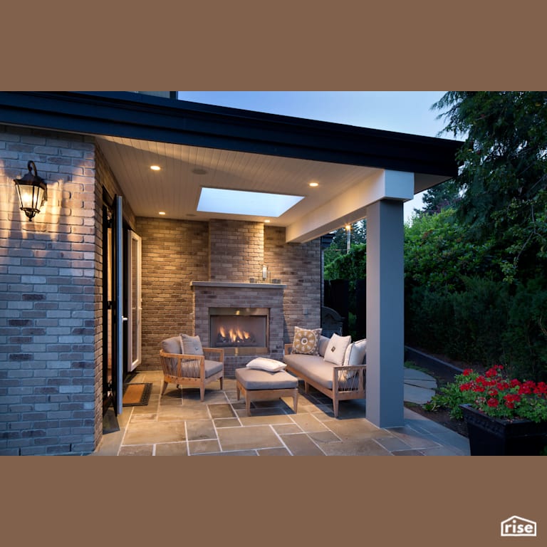 Back Stone Patio With Fireplace with Tilt-and-Turn Patio Door by Naikoon Contracting