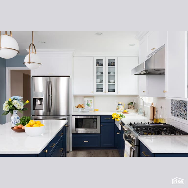 Kitchen - Navy & White Dream Kitchen with Gas Range by Case Design/Remodeling