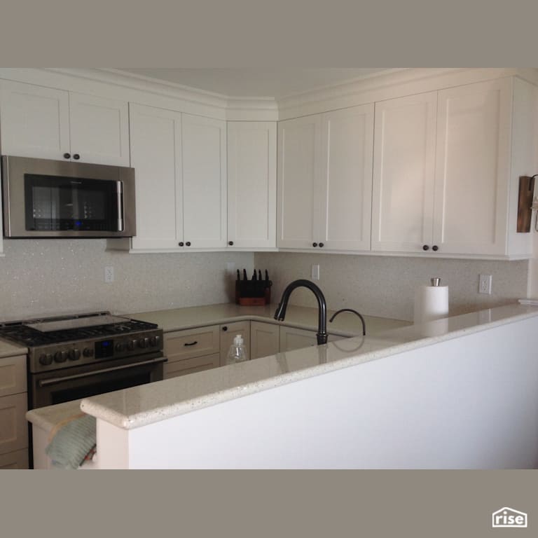 White Pearl Countertop & Backsplash with Recycled Glass Countertop by IceStone
