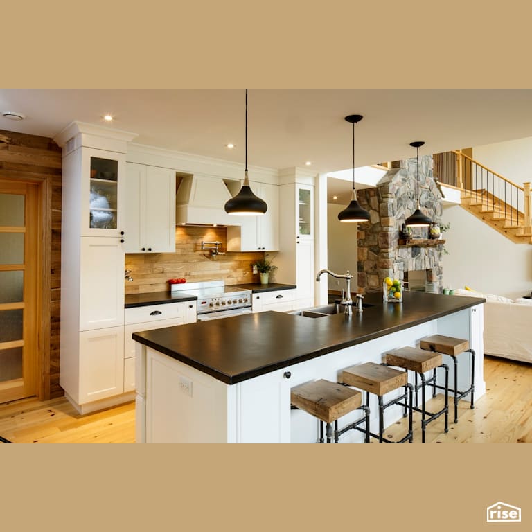 Red Castle Kitchen Island with Reclaimed Hardwood by The Conscious Builder