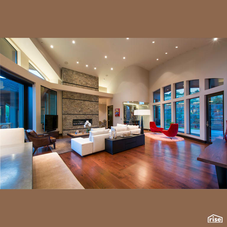 Great room looking out onto entryway with Integrated LED by Alpen High Performance Products