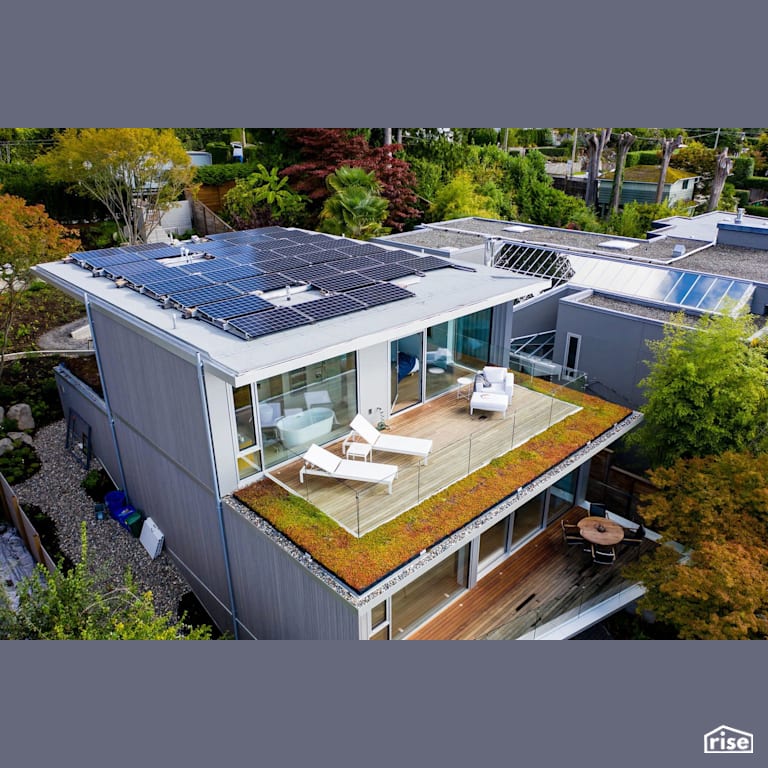 Solar photovoltaic rooftop panels and green roof with Green Roof - Extensive by Naikoon Contracting
