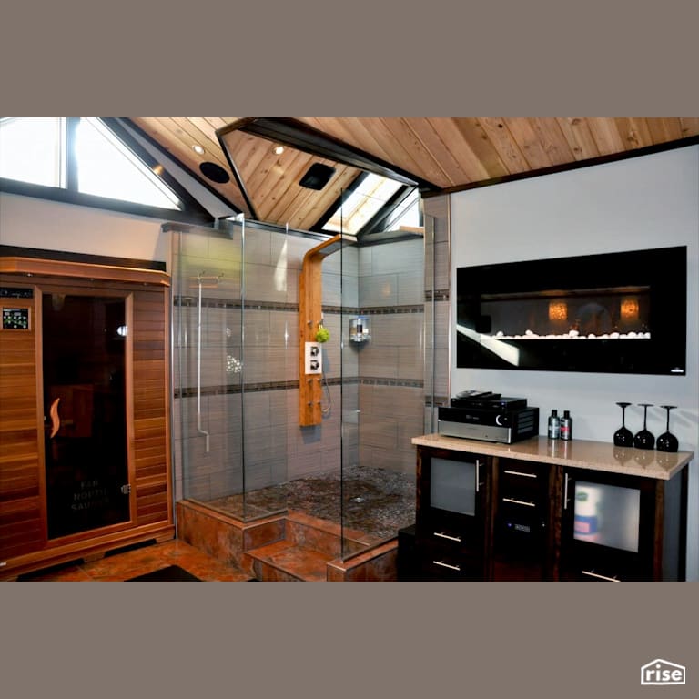 Over The Top Custom Bathroom with Shiplap Wood Siding by Amazing Space Interiors