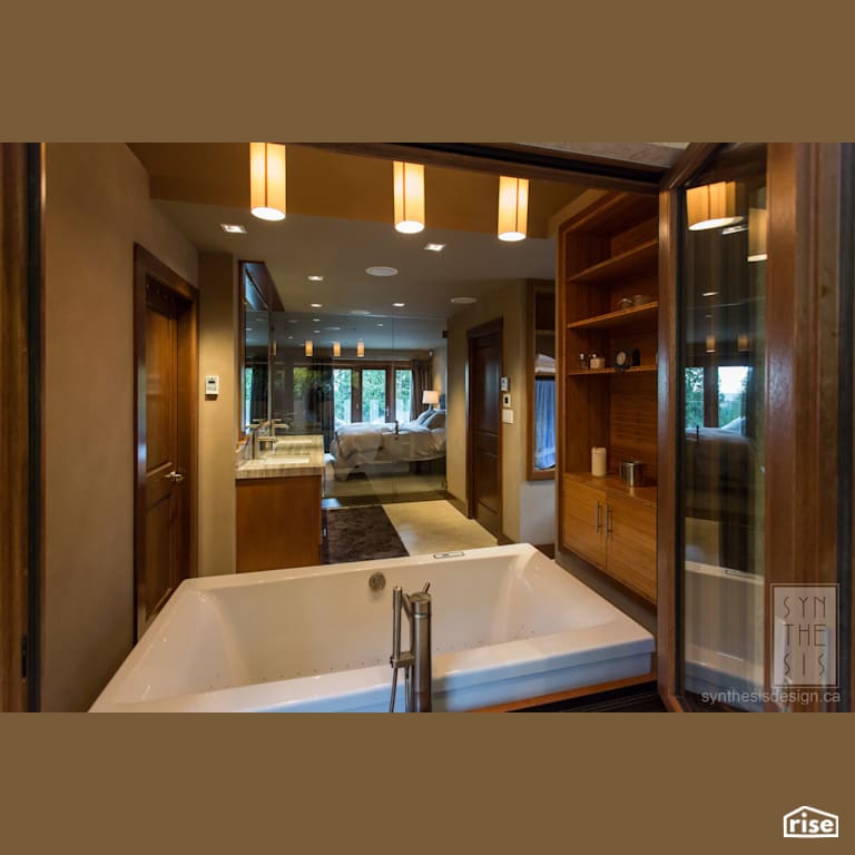 Ensuite View from the Shower with Refinished Bathtub by Synthesis Design