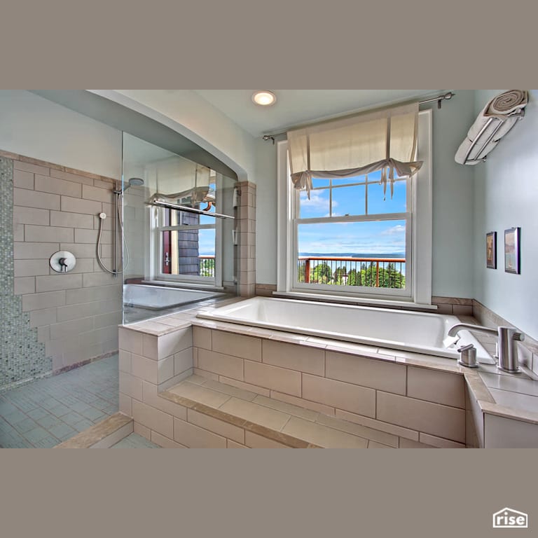 Soaker tub with water view with Low-Flow Bathroom Faucet by Gant Nychay Architecture PLLC